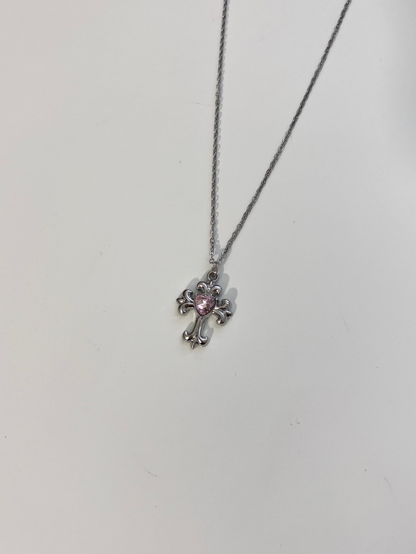 Pink Heart Cross Pendent Necklace