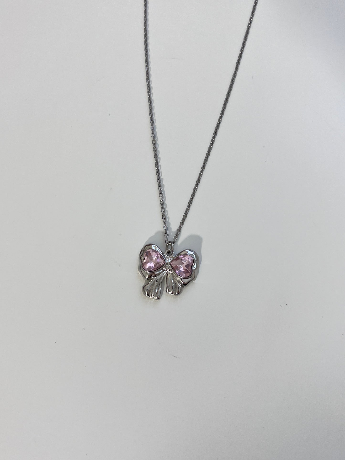 Double Heart Bow Tie Pendent Necklace