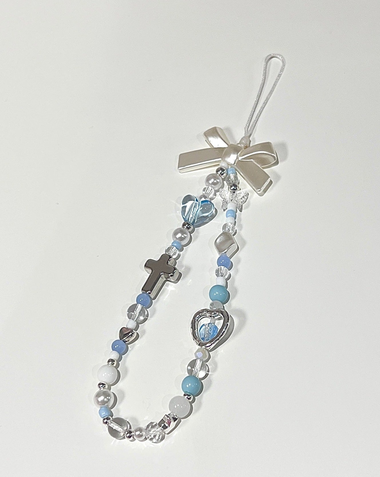 Metal Cross • Heart Phone Charm - blue