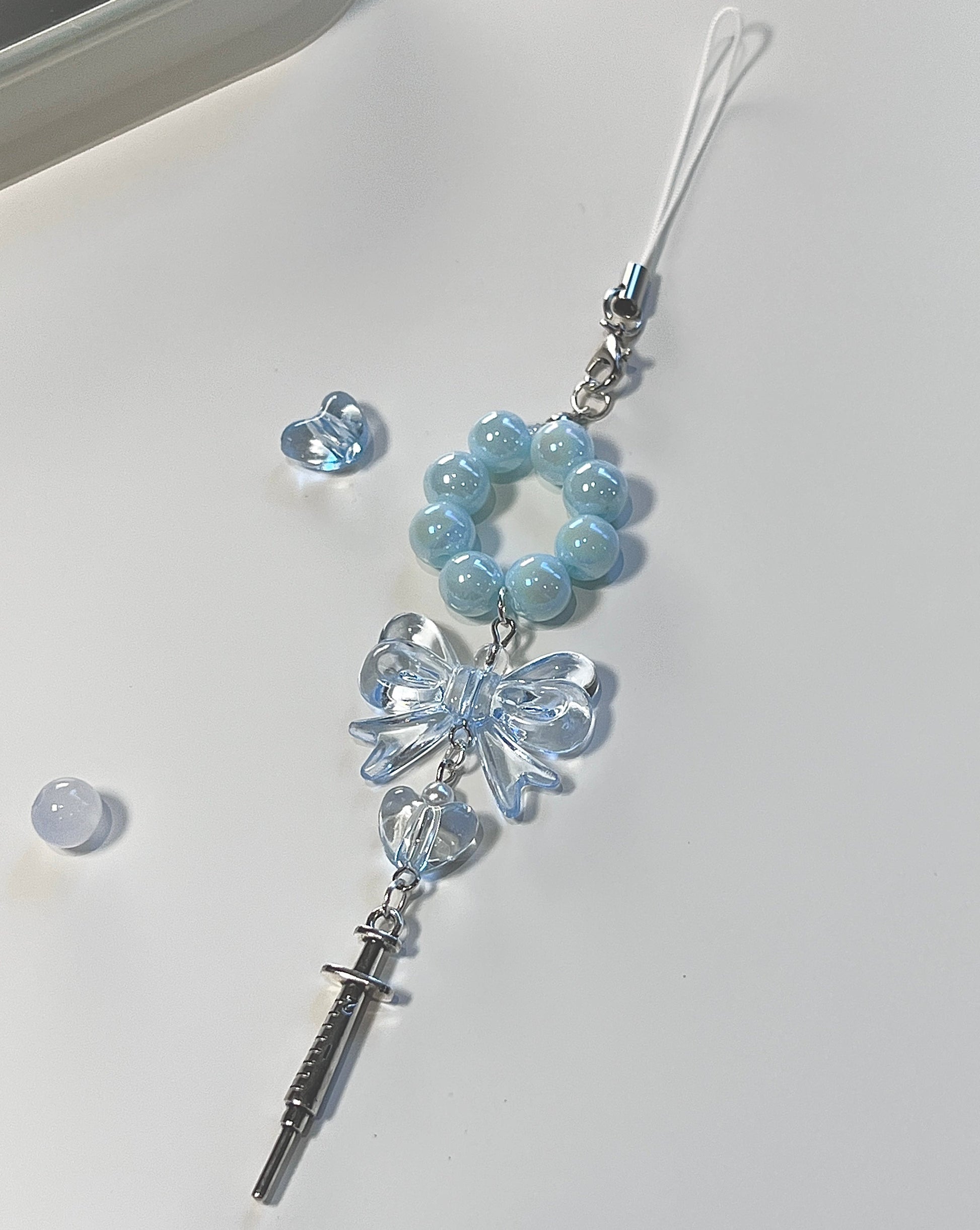 Pearly Ring Phone Charm - blue