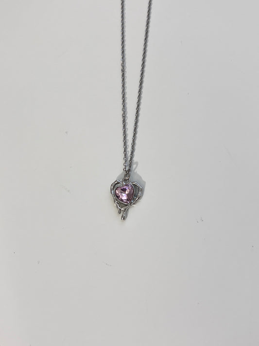 Dripping Pink Gem Pendent Necklace
