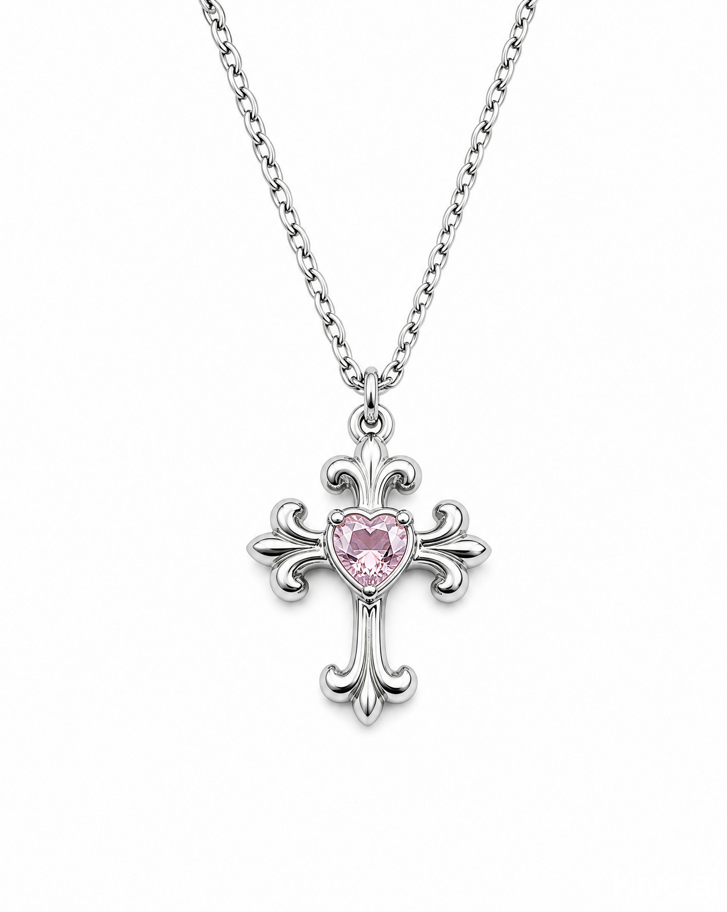 Pink Heart Cross Pendent Necklace