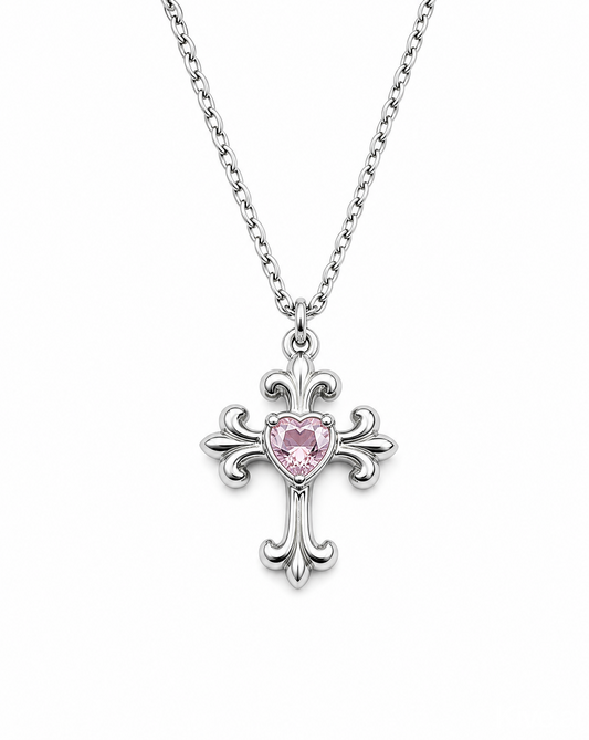 Pink Heart Cross Pendent Necklace