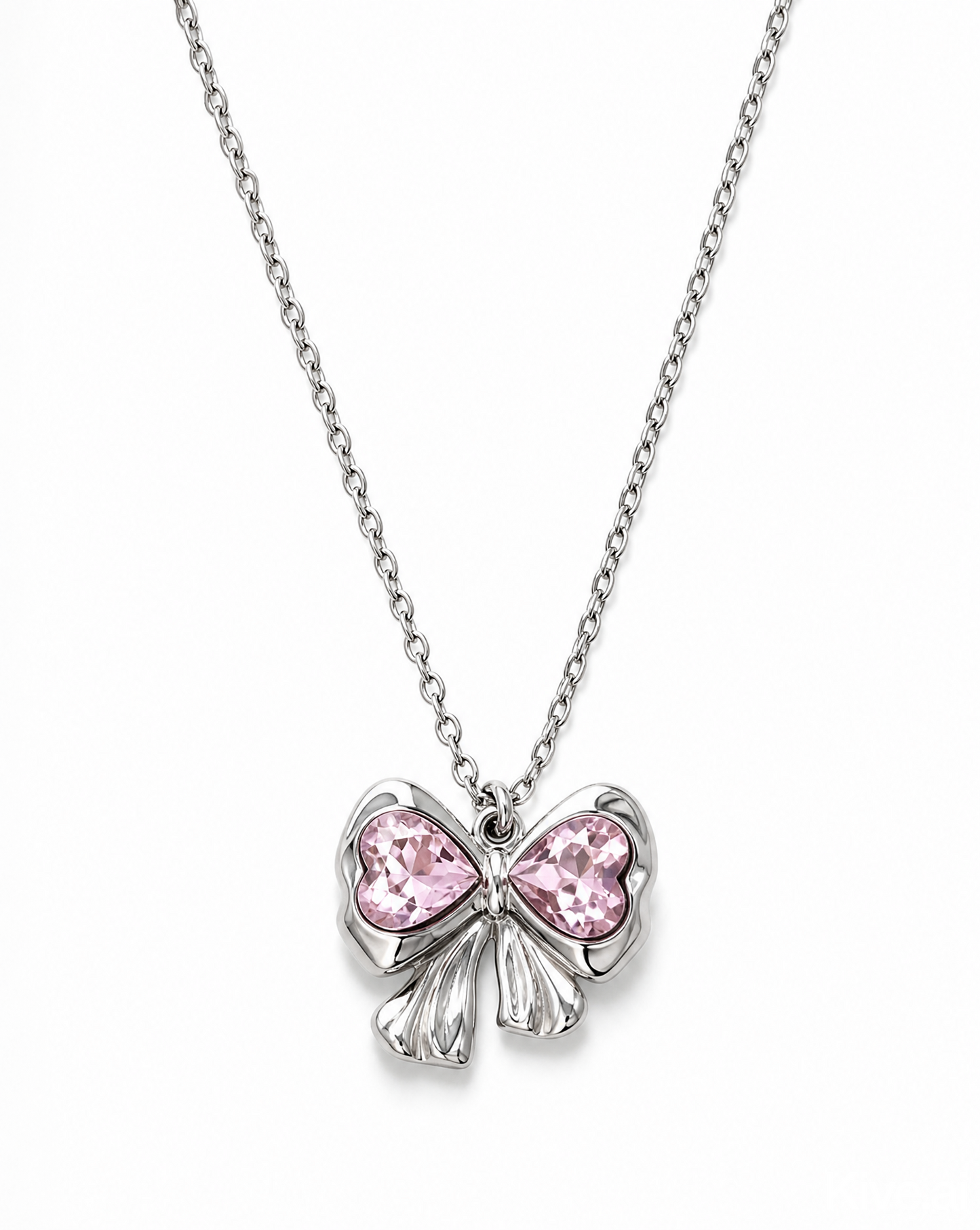 Double Heart Bow Tie Pendent Necklace