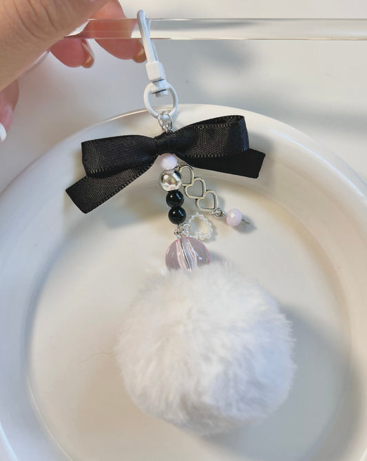 Ribbon Bow • Fluffy Ball Phone Charm - black