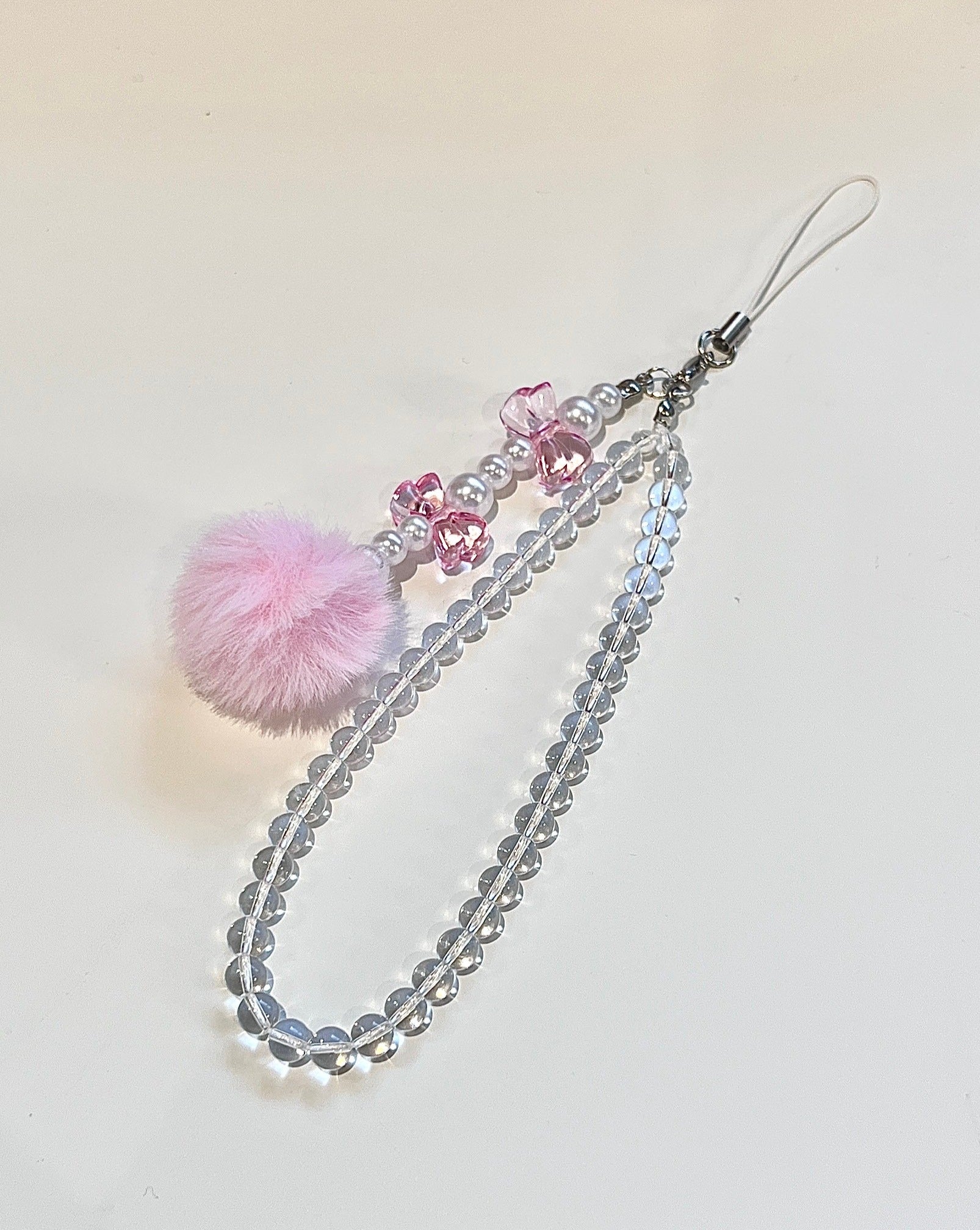 Crystal Fluffy Ball Phone Charm - front