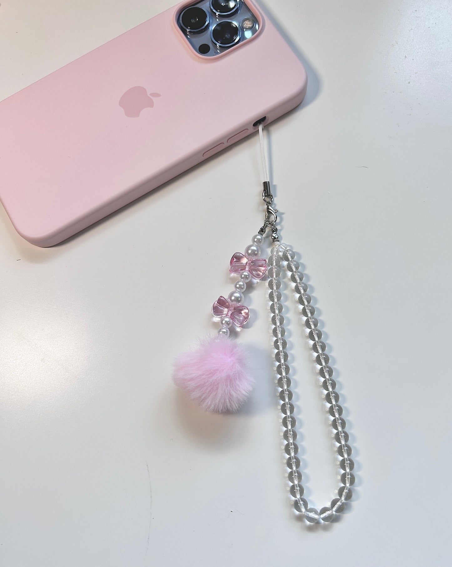 Crystal • Fluffy Ball Phone Charm - with phone3