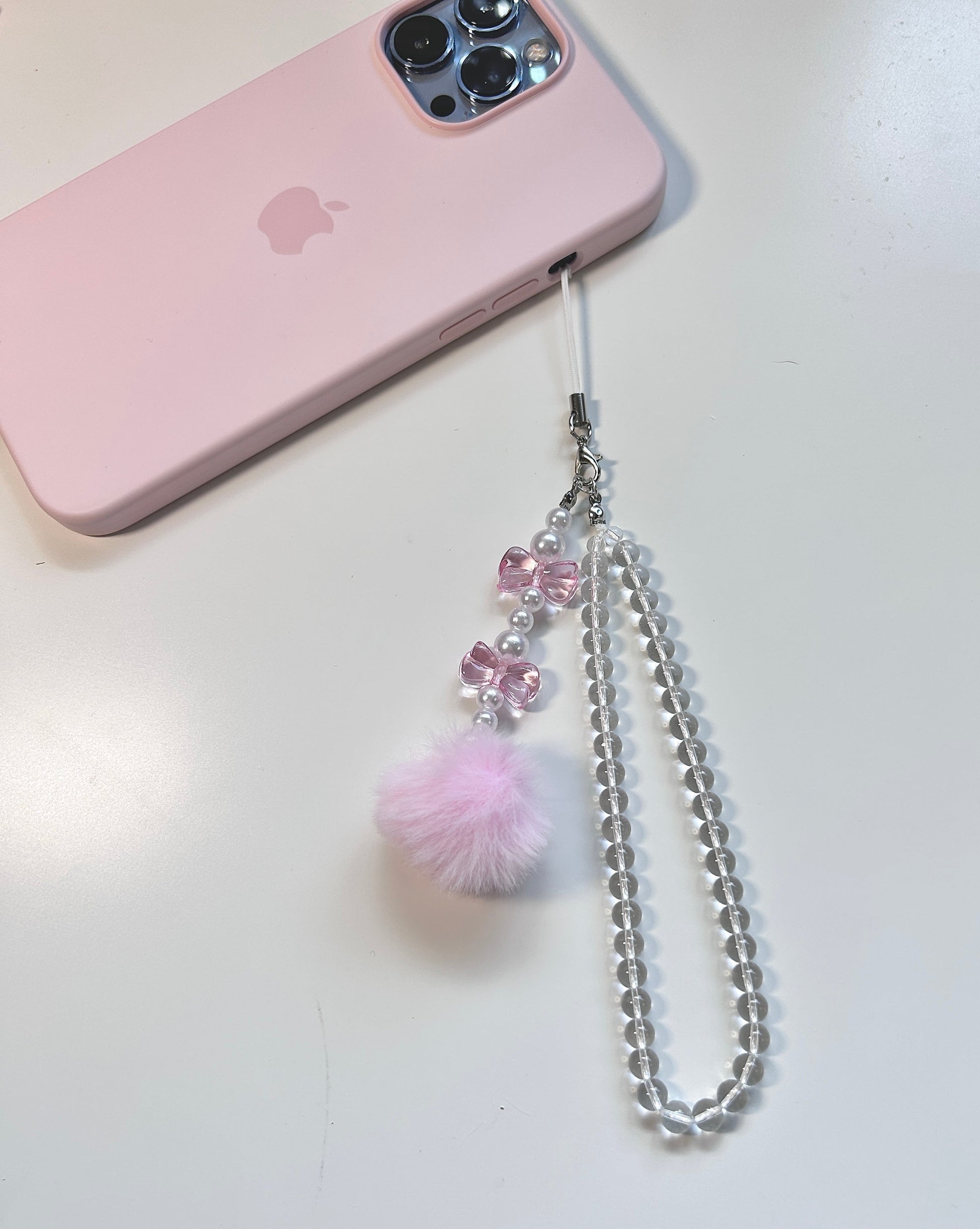 Crystal • Fluffy Ball Phone Charm - with phone3